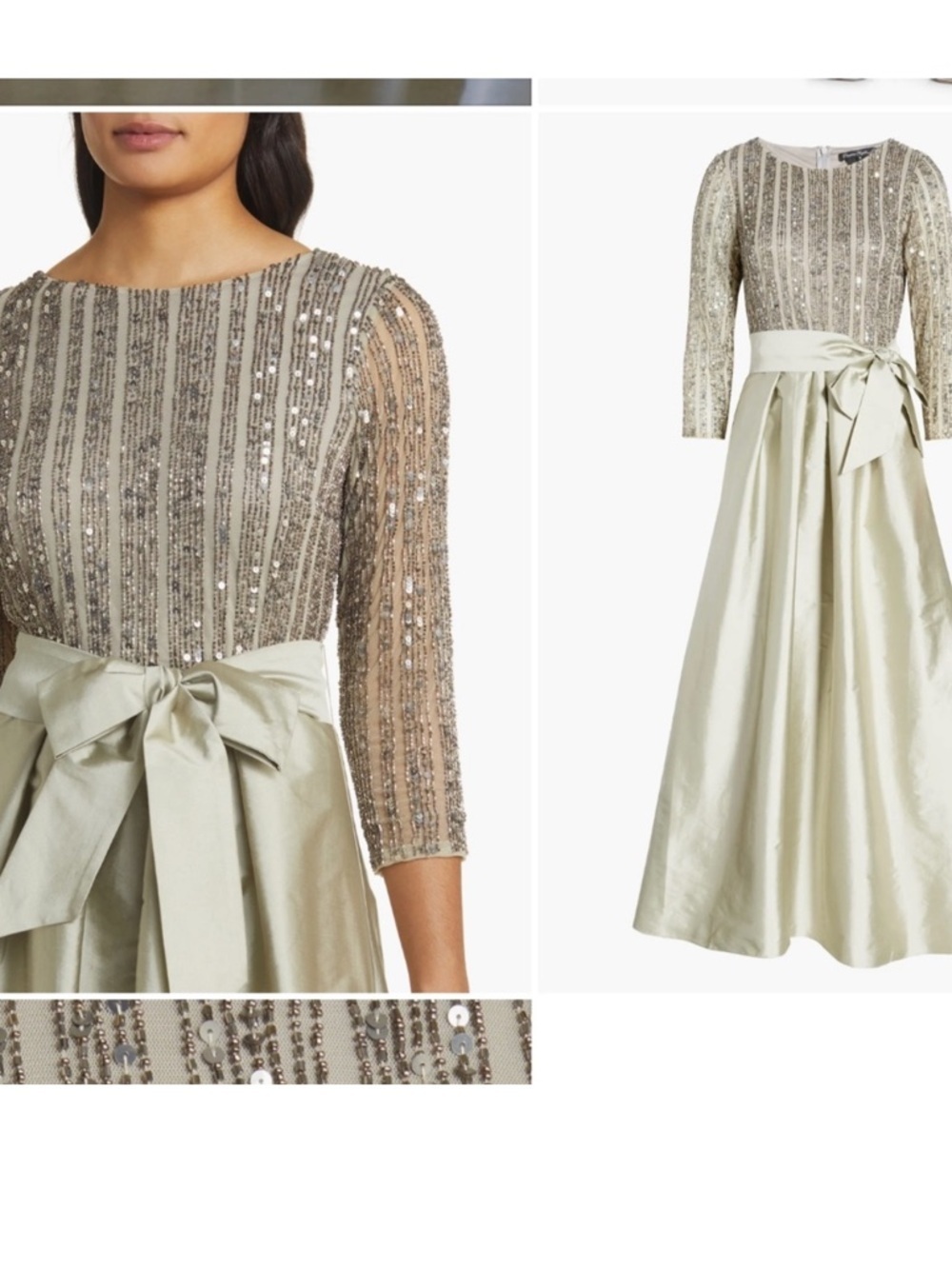 Pisarro Nights Sequin Bodice Taffeta Gown Bow Waist Long Sleeve Dress Size 6 NWT - Picture 2 of 9